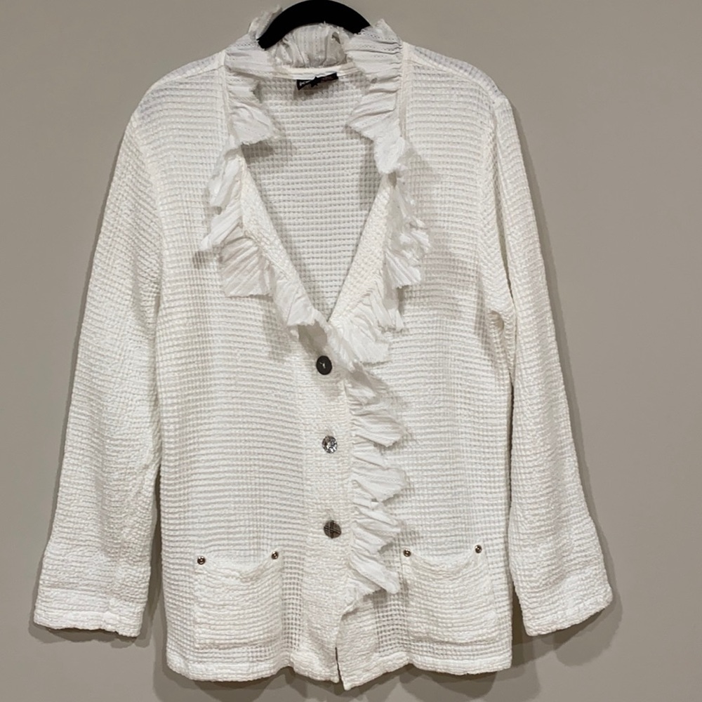 Adorable White Waffle Knit Jacket by Nannette Keller